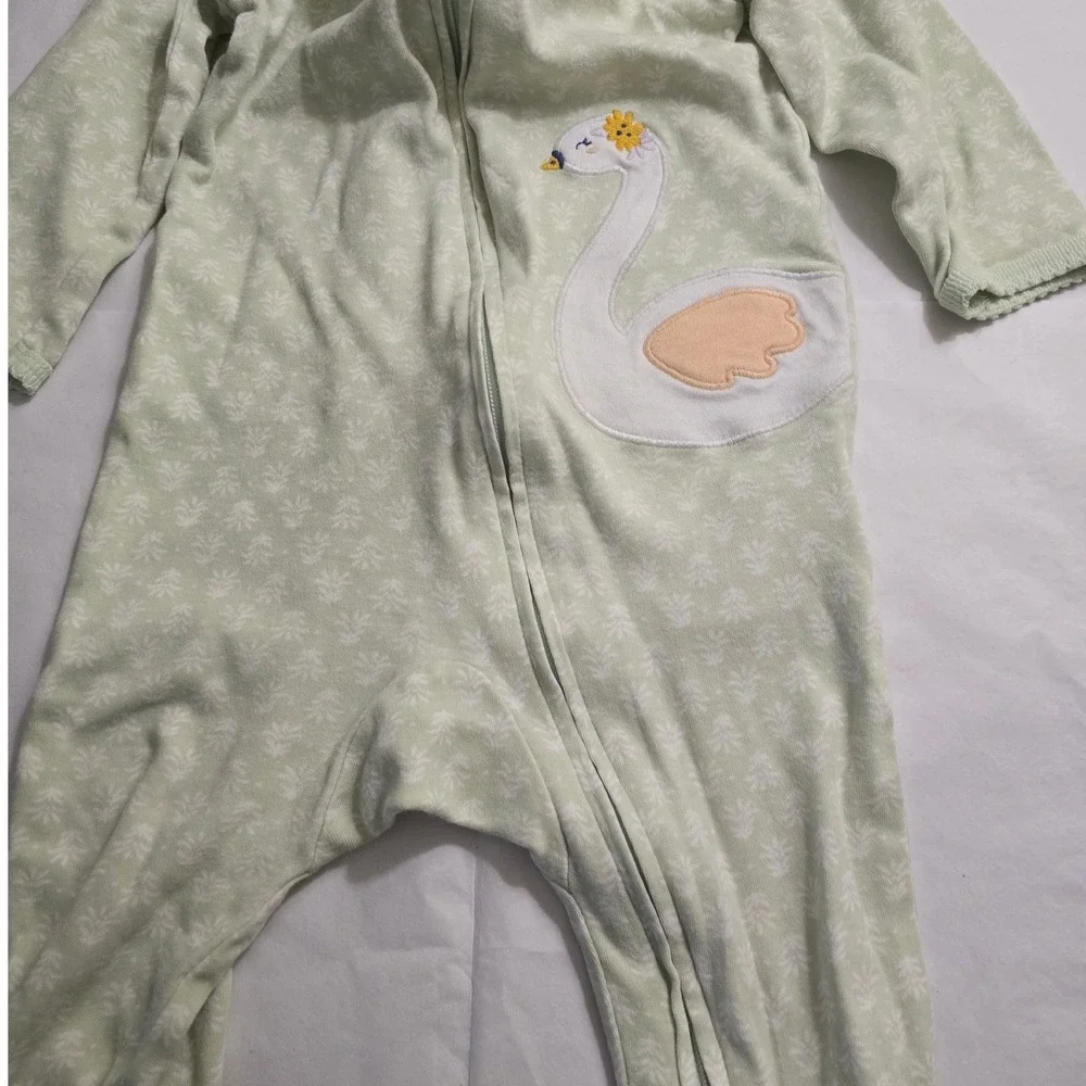 Carters Baby Girl Mint Green Swan Footed Sleep and Play Zipper Pajamas 9M